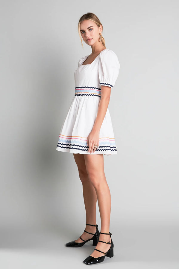 Poplin Mini Dress with Ric Rac Trim