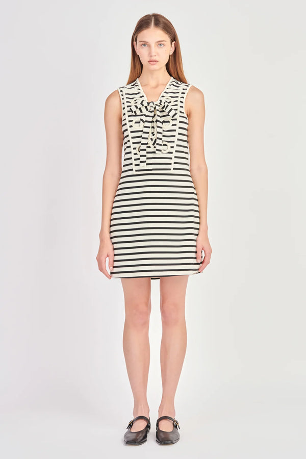 Striped Knit Lace Up Dress