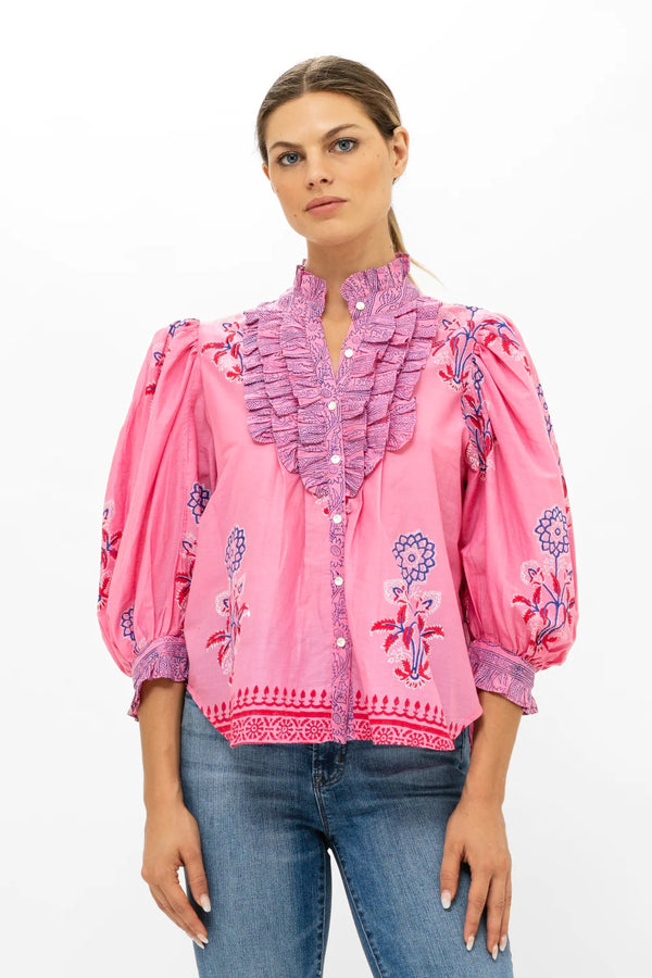 Ruffle Front Button Blouse