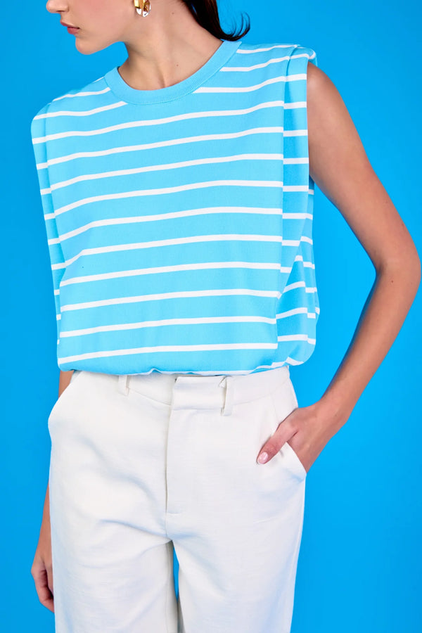Stripe Sleeveless Pleated Knit Top