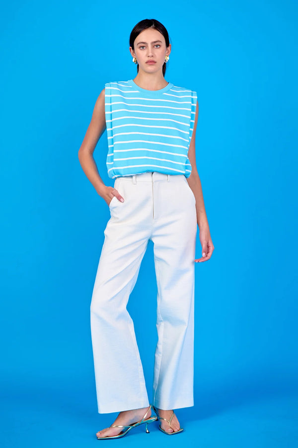 Stripe Sleeveless Pleated Knit Top