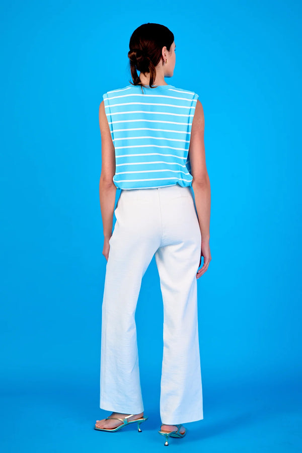 Stripe Sleeveless Pleated Knit Top