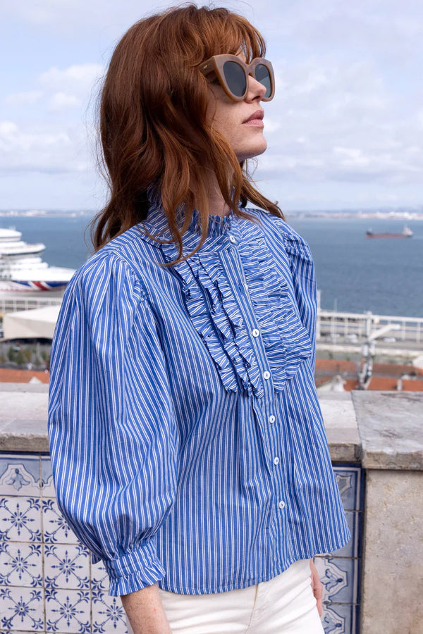 Ruffle Front Button Blouse