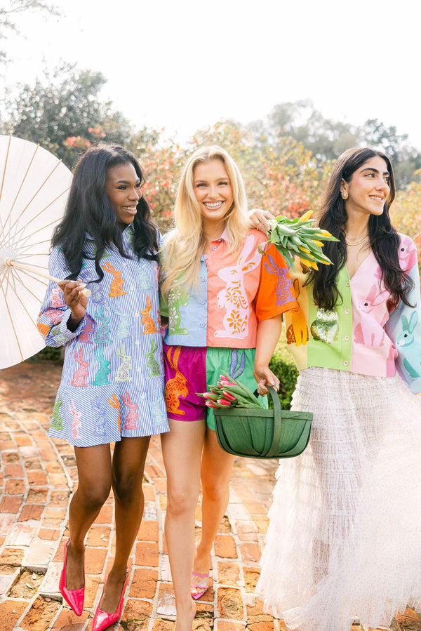 Rainbow Colorblock Easter Bunny Button Up Cardigan