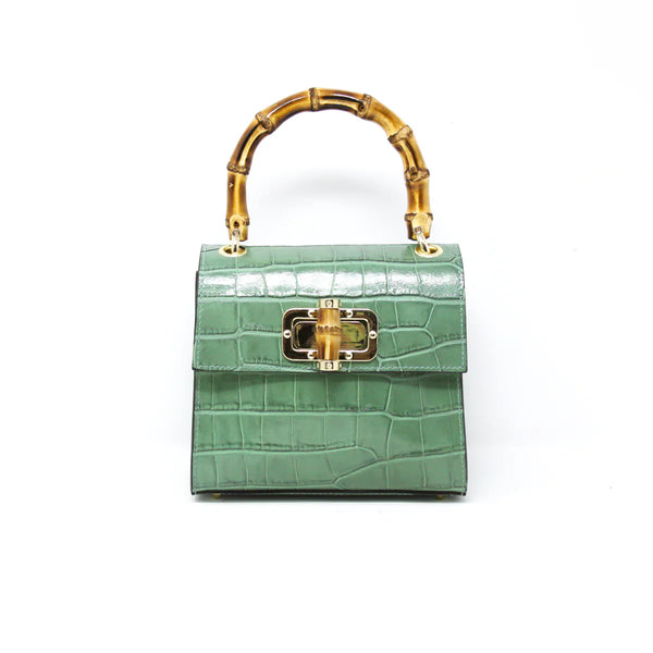 Genuine Italian Leather Bamboo Handle Bag