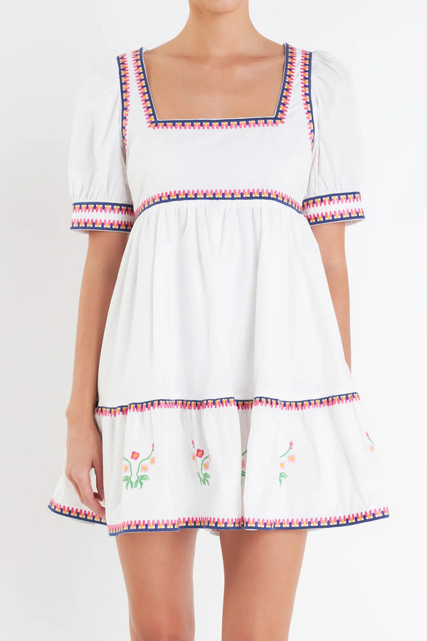 Embroidered Short Sleeve Dress