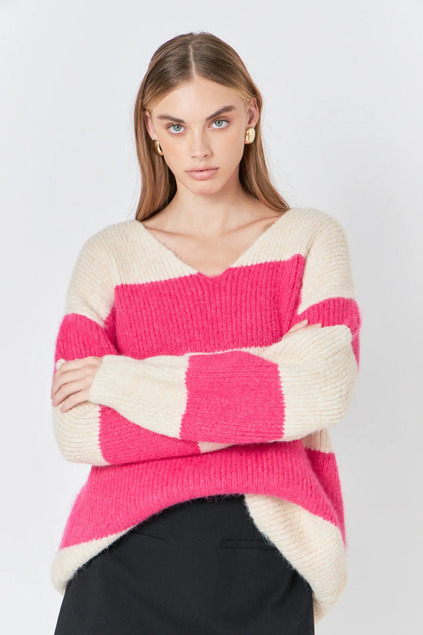 Fuzzy Striped Oversized Sweater