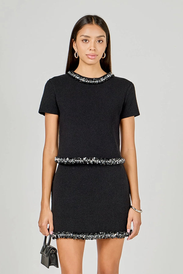 Jewel Trim Knit Short Sleeve Top