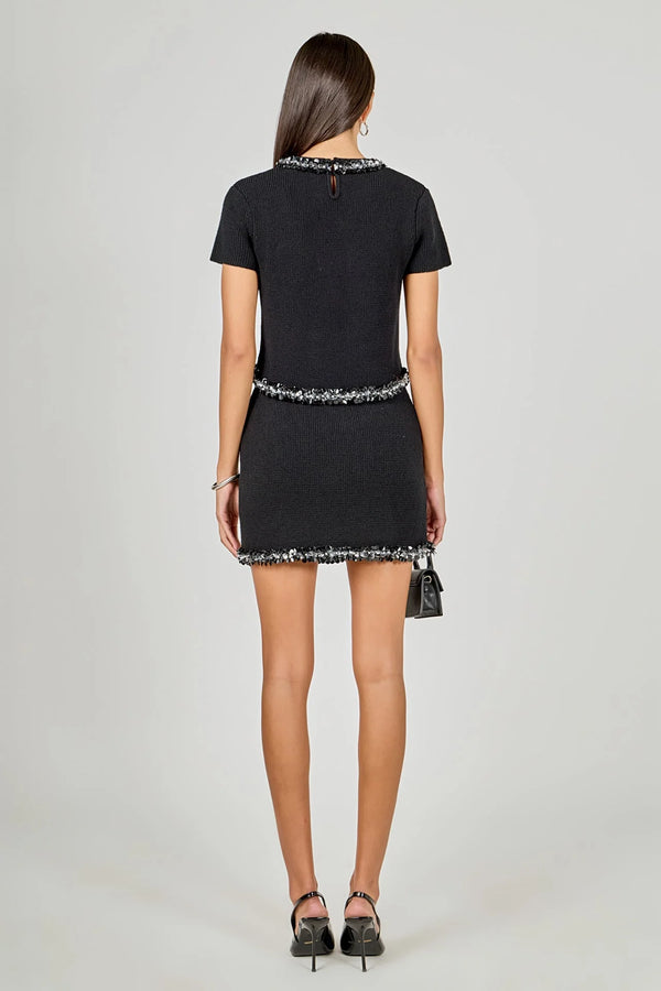 Jewel Trim Knit Short Sleeve Top