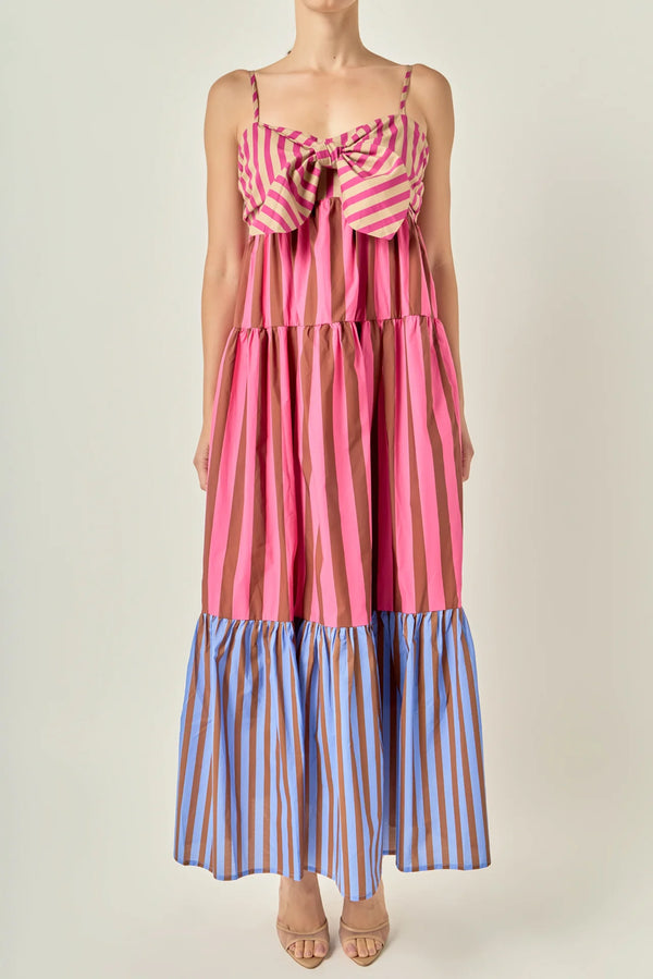 Mixed Striped Tiered Maxi Dress