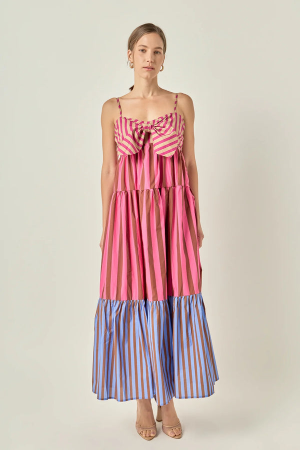 Mixed Striped Tiered Maxi Dress