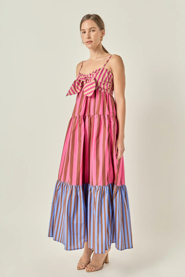 Mixed Striped Tiered Maxi Dress