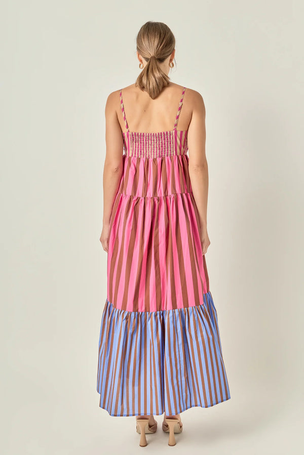 Mixed Striped Tiered Maxi Dress