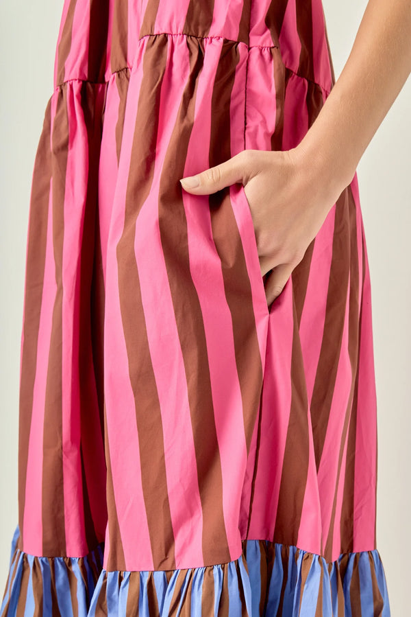 Mixed Striped Tiered Maxi Dress