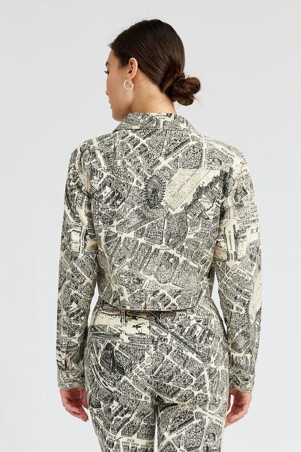 Novelty Print Denim Moto Jacket