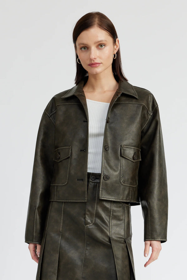 Vegan Leather Jacket with Front Pocket