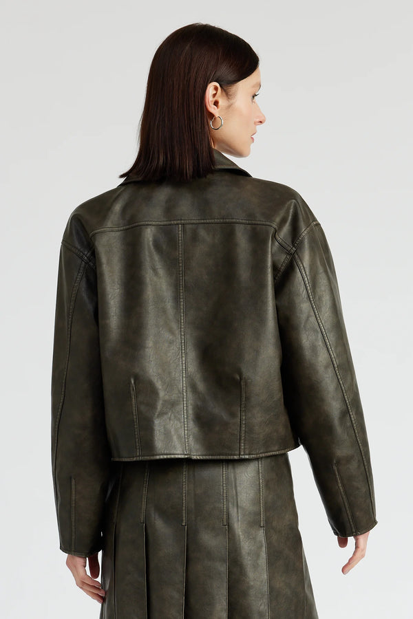 Vegan Leather Jacket with Front Pocket