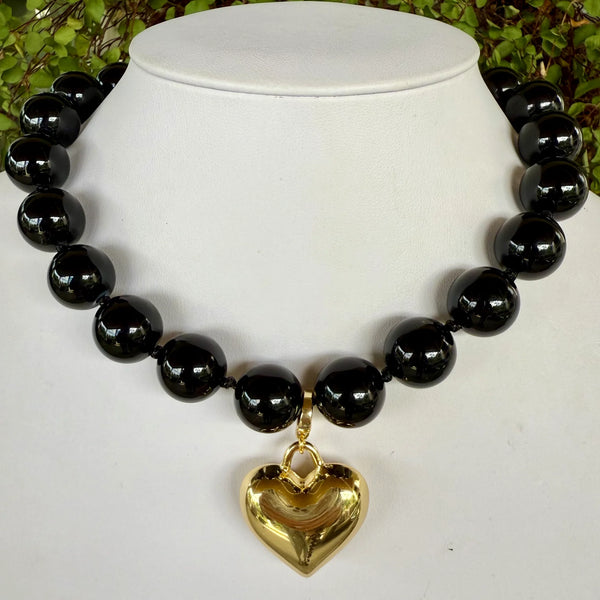 Gold Heart Necklace - Black