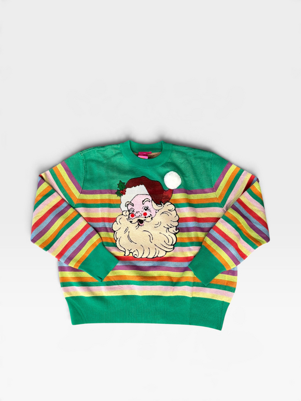 Green Rainbow Striped Santa Claus Sweater