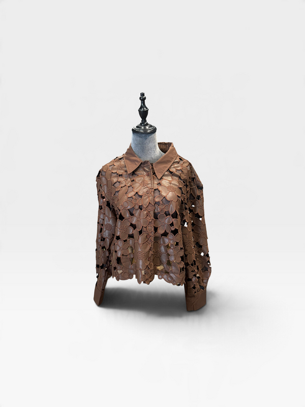 Hollow Out Floral Button Down Top