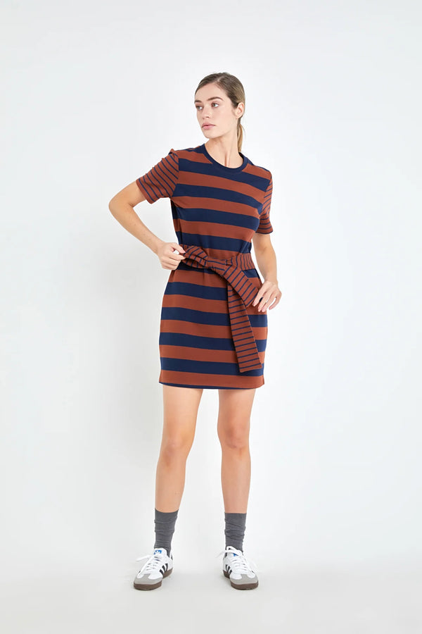 Contrast Stripe Knit Mini Dress