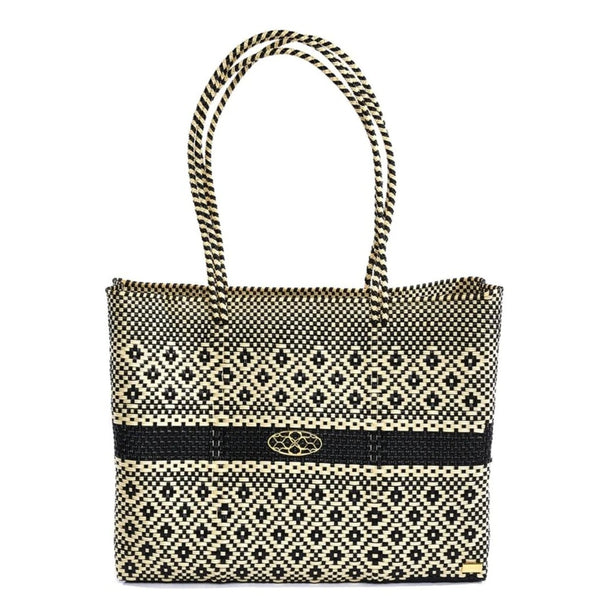 Travel Black Beige Aztec Stripe Tote Bag with Clutch