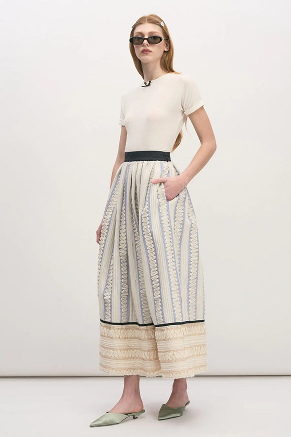 Embroidered Stripe Midi Full Skirt