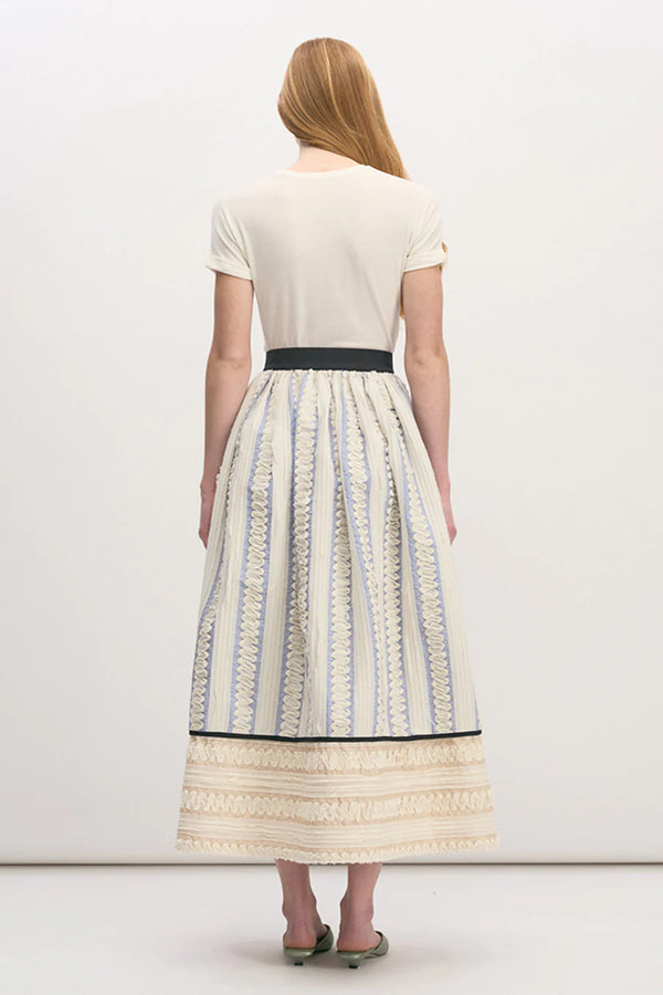 Embroidered Stripe Midi Full Skirt