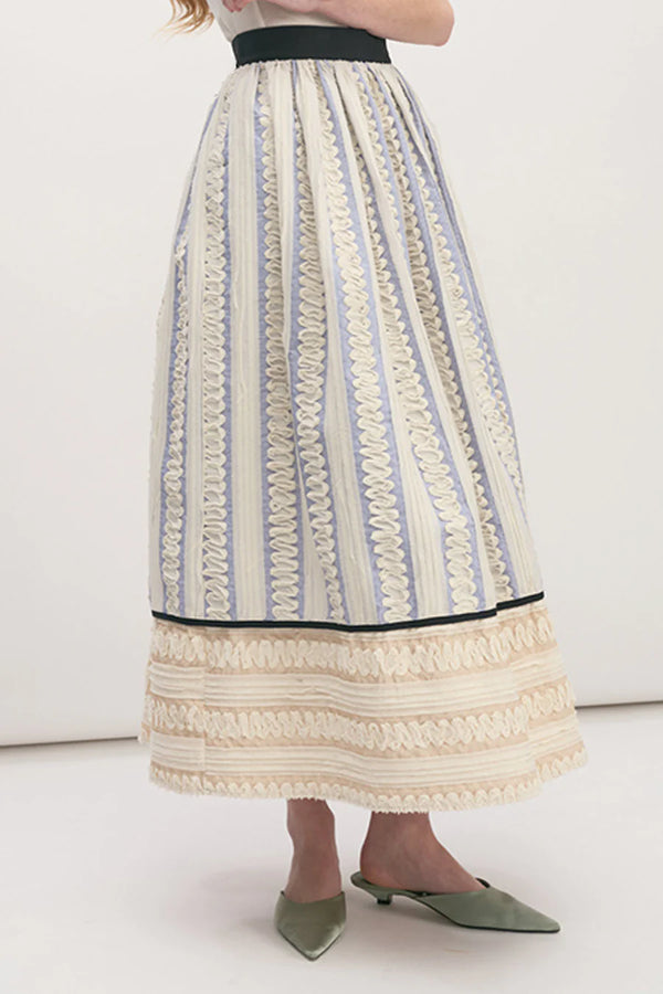 Embroidered Stripe Midi Full Skirt