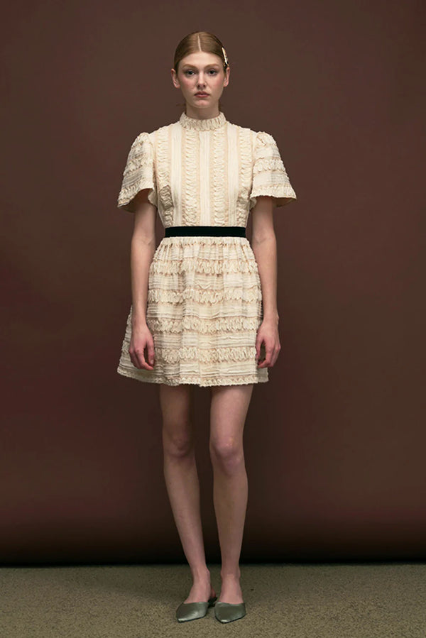 Embroidered Stripe Mini Full Dress