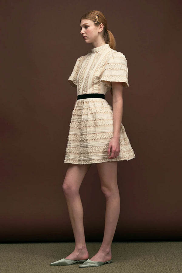 Embroidered Stripe Mini Full Dress