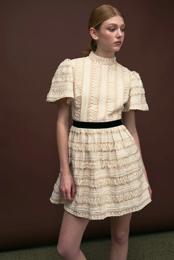 Embroidered Stripe Mini Full Dress