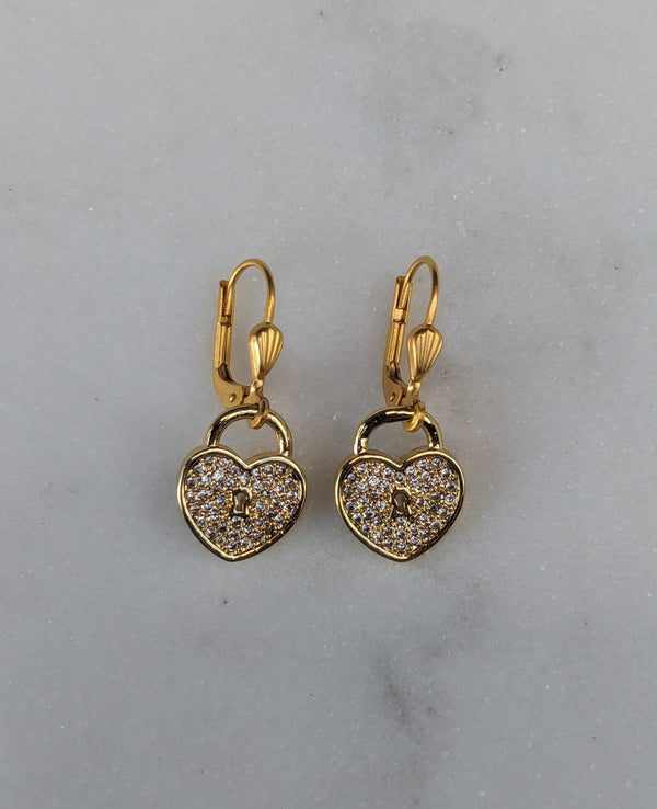 Rhinestone Lock Earrings