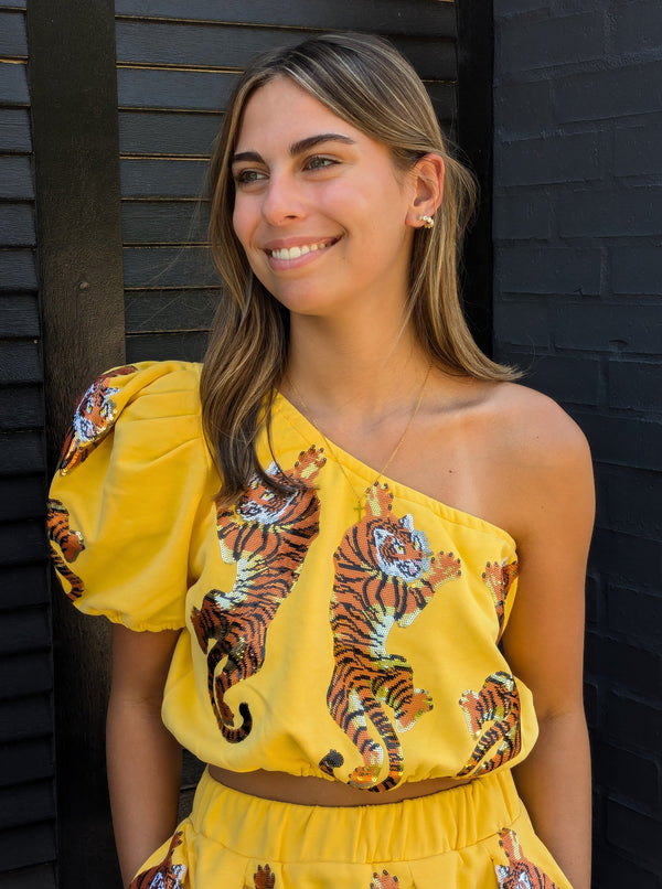 Crawling Tigers One Shoulder Top