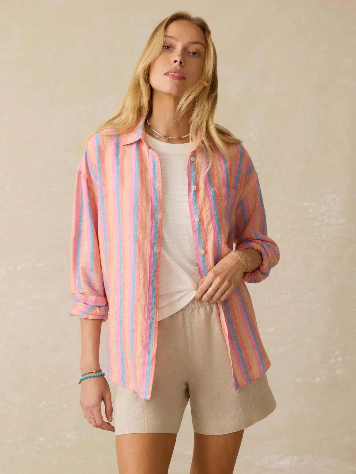 Faherty | Laguna Linen Relaxed Shirt | Women's | Size: M | Color: Cabana Multi Stripe