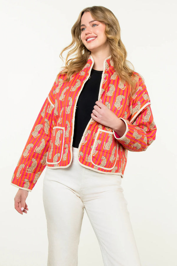 Quilted Striped Cheetah Jacket