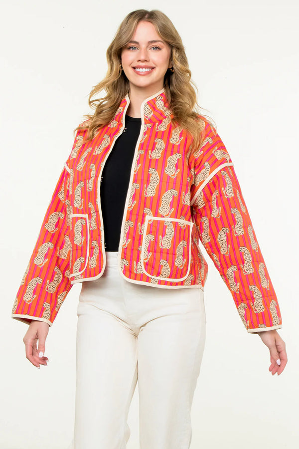 Quilted Striped Cheetah Jacket