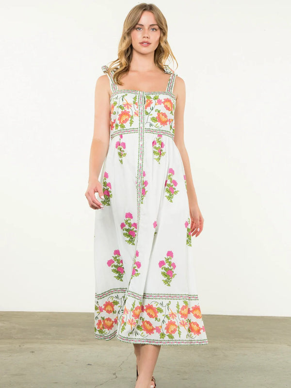 Tie Strap Floral Midi Dress