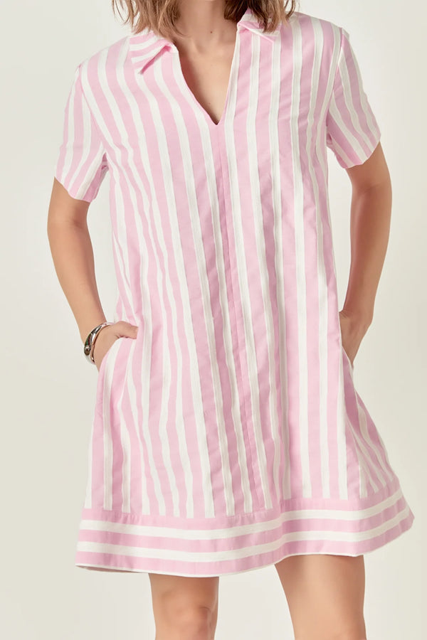 Striped Jacquard Mini Shirt Dress