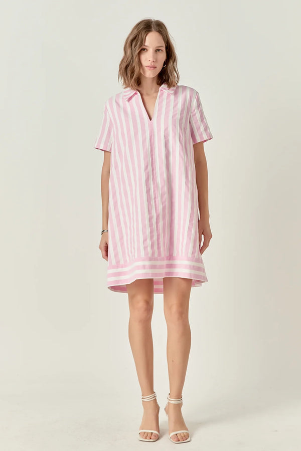 Striped Jacquard Mini Shirt Dress
