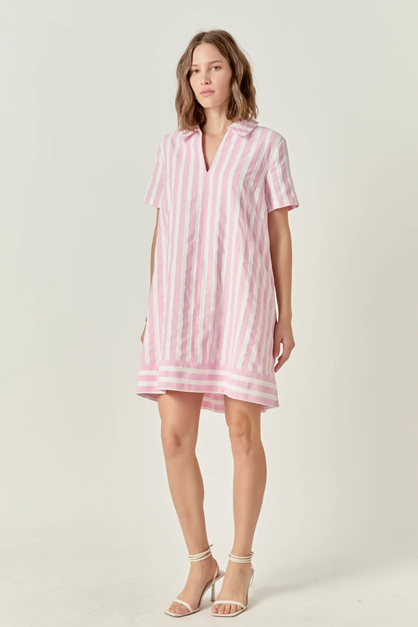 Striped Jacquard Mini Shirt Dress