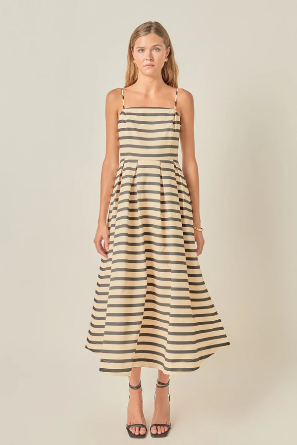 Striped Pleated Midi Dress