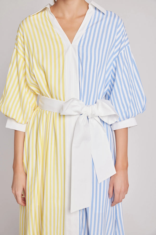 Blouson Sleeve Stripe Shirt Midi Dress