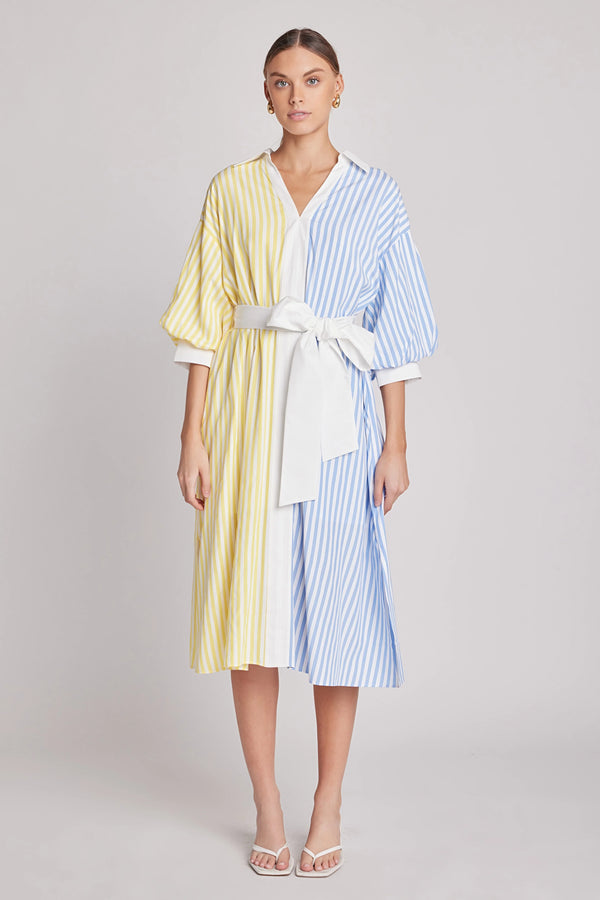 Blouson Sleeve Stripe Shirt Midi Dress