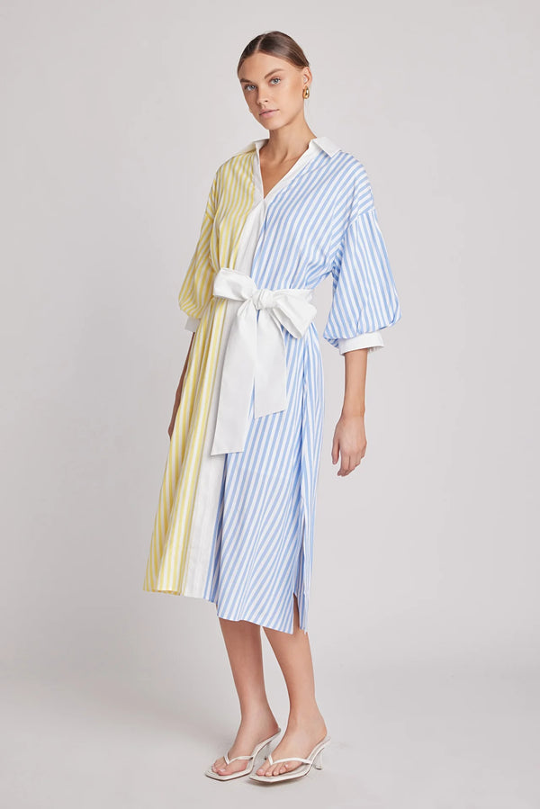 Blouson Sleeve Stripe Shirt Midi Dress