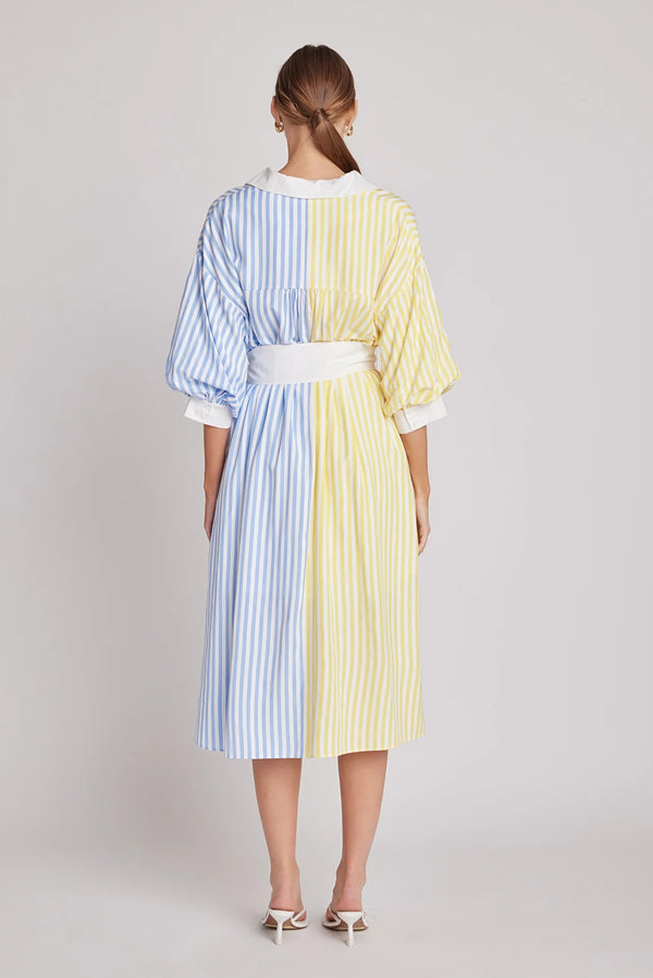 Blouson Sleeve Stripe Shirt Midi Dress