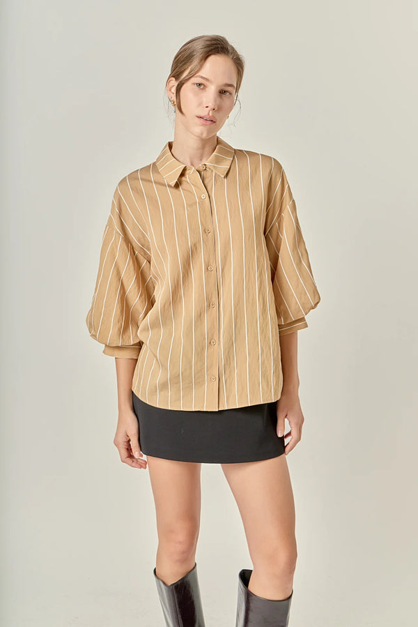 Stripe Baloon Sleeve Shirt