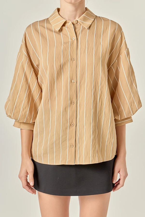 Stripe Baloon Sleeve Shirt