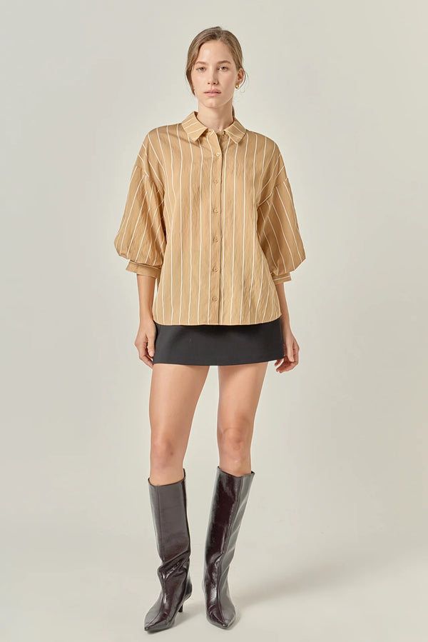 Stripe Baloon Sleeve Shirt