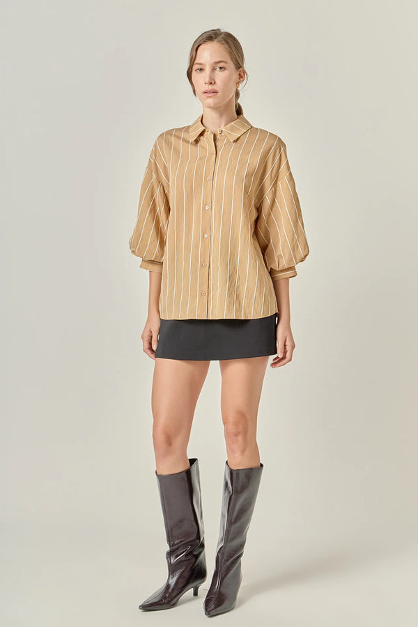 Stripe Baloon Sleeve Shirt